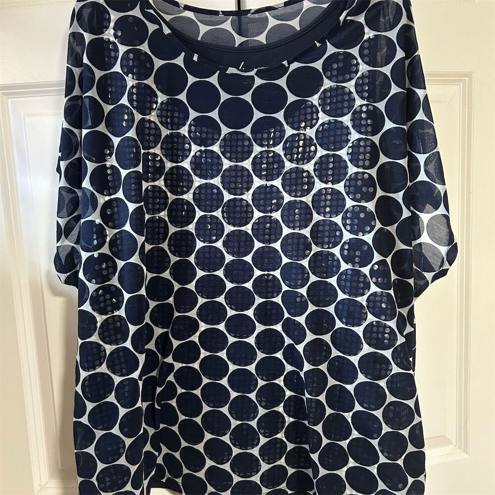 Lane Bryant Women's Plus Size 26 Blue Polka Dot Scoop Neck Blouse
